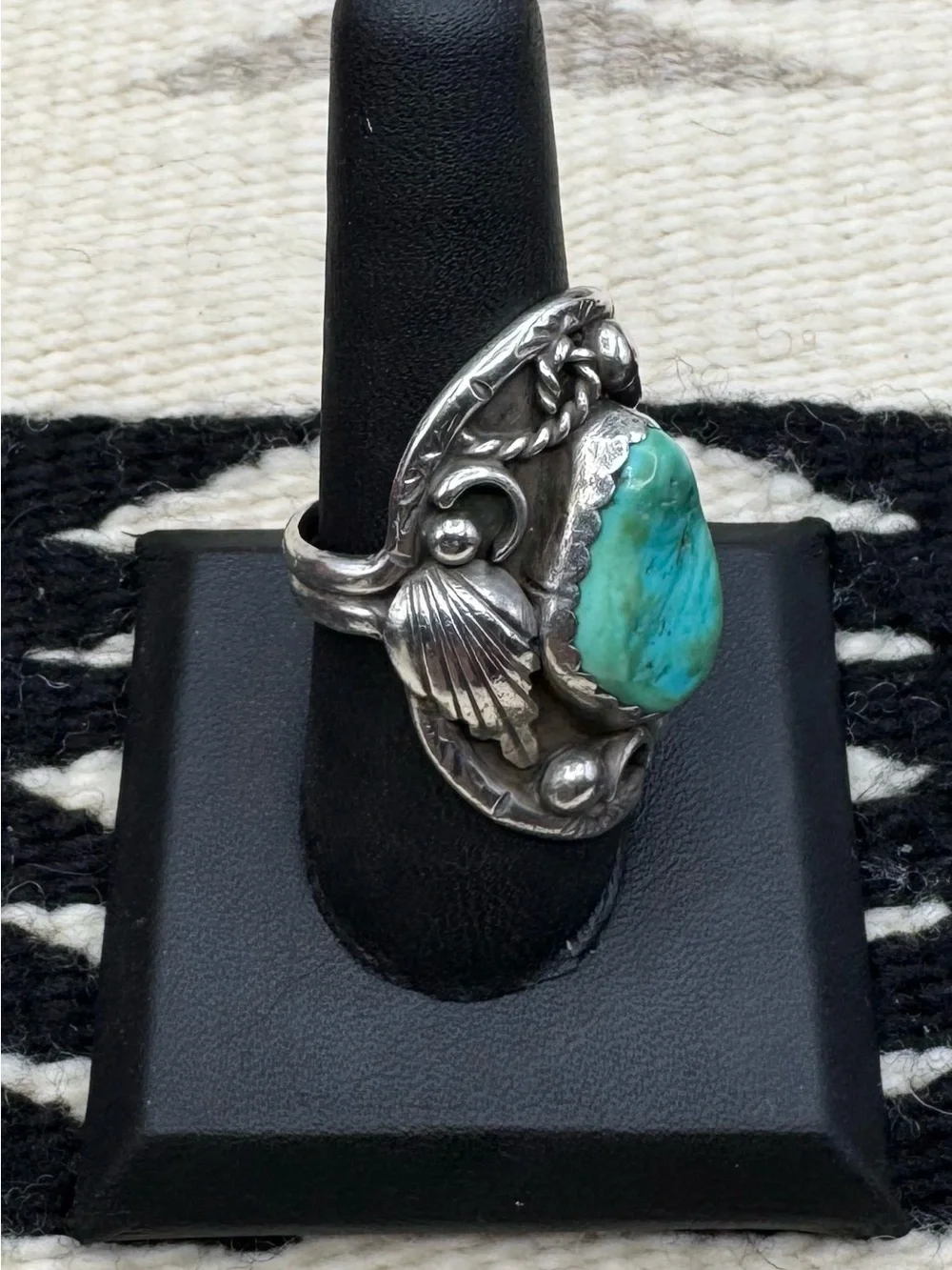Vintage F.T. Signed Navajo Native American Sterling Silver Turquoise Ring 9